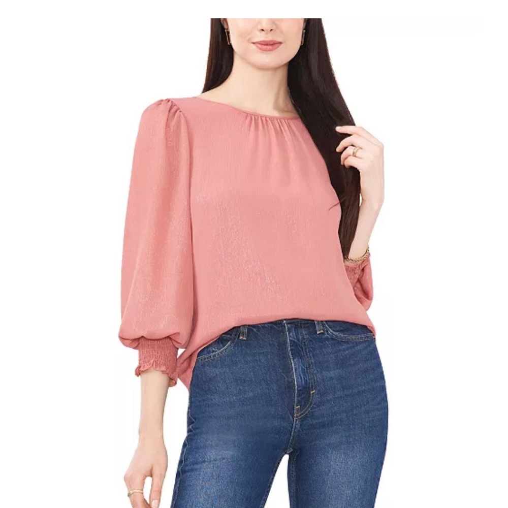 1. State Women's Smocked Cuff Long Sleeve Keyhole Back Blouse